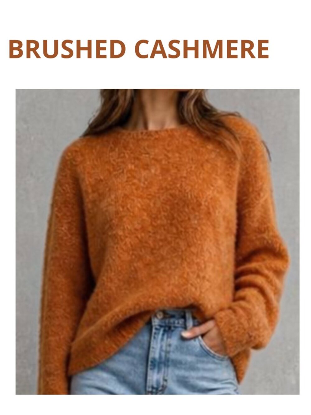 NWOT Rust Brushed Cashmere Wool V-neck Sweater L-XL